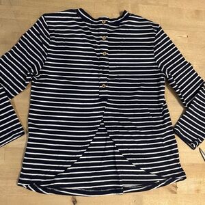 Clad and Cloth Navy Striped Button-open back Top